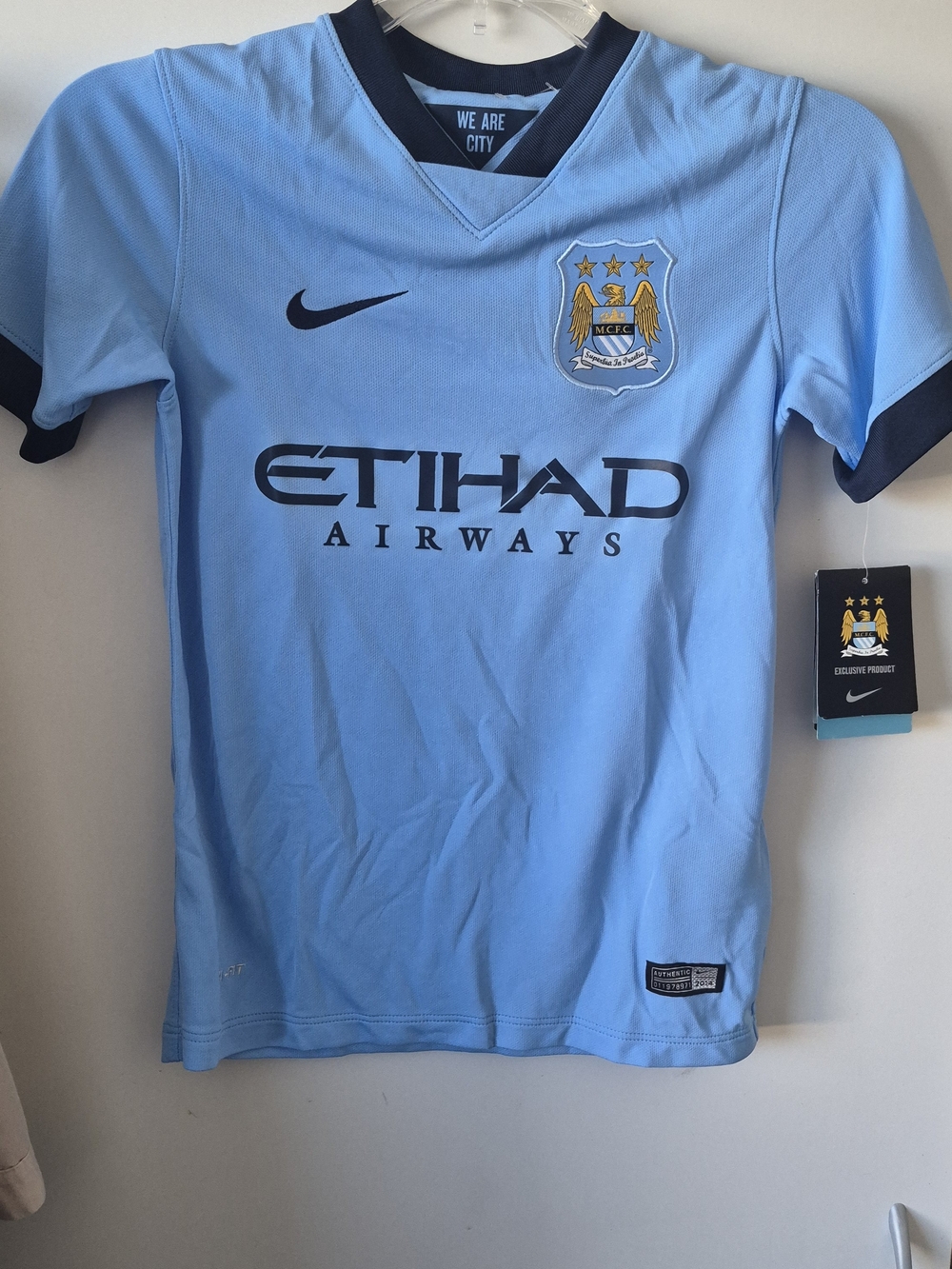 Nike Light Blue Manchester City Kids Jersey with Navy Accents Sz S